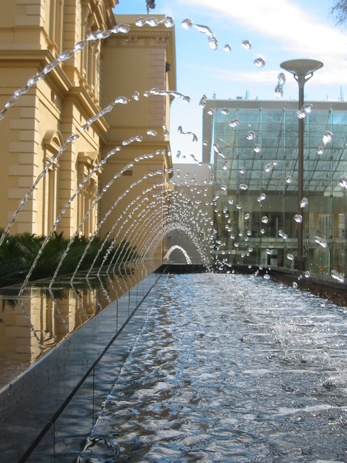 Bubbles of water from the State Library fountains