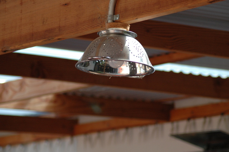 A Colander used as a light shade
