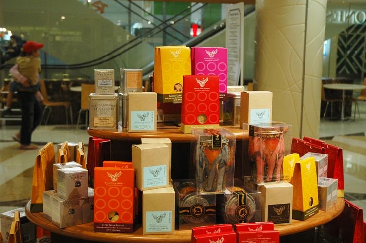 A shop display of gift foods