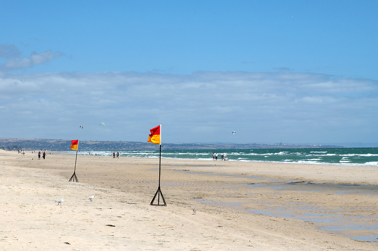 Lifeguard flags on the beach