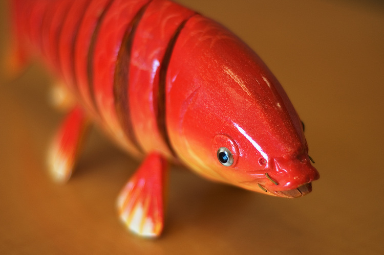 Closeup of a wooden toy fish
