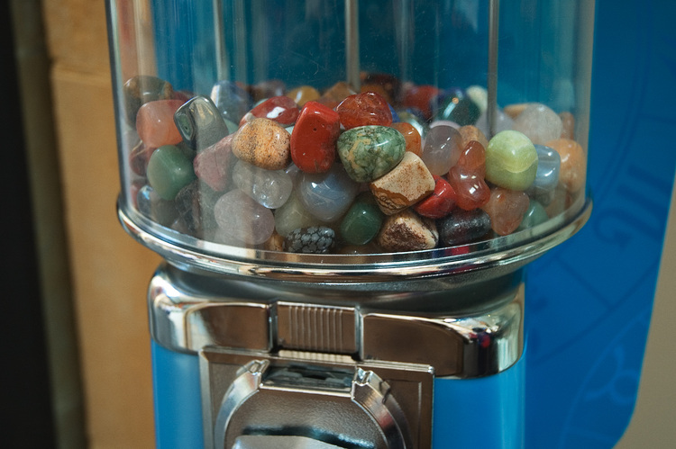 gemsones in a lolly (candy) dispenser