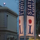 State Library banners glowing in the half-light